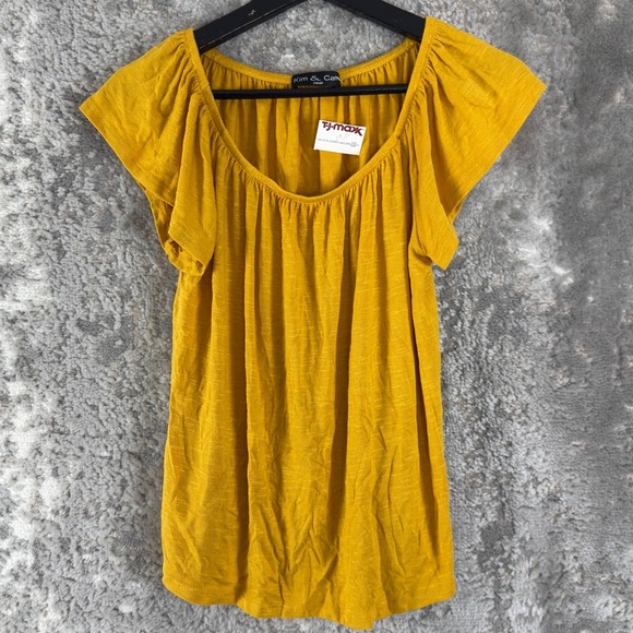 Kim & Cami Tops - New Kim & Cami Size Small Flutter Sleeve Scoop Neck Knit Blouse Yellow Women